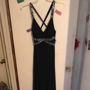 Floor length black prom dress